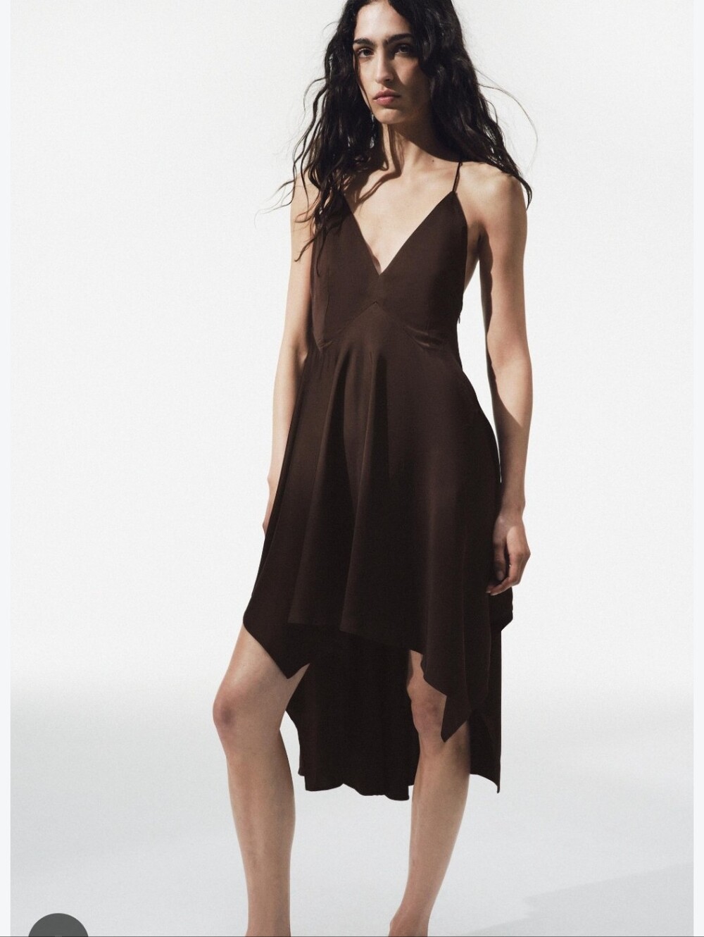 NWT ZARA Collection Asymmetric Dress Chocolate Brown Midi Slip Satin Small